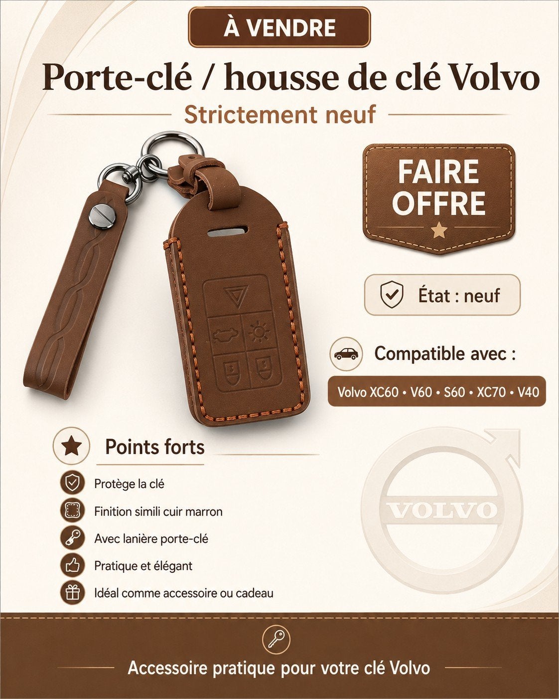 porte-clé /  housse de protection pour clé Volvo, Enlèvement ou Envoi, Neuf