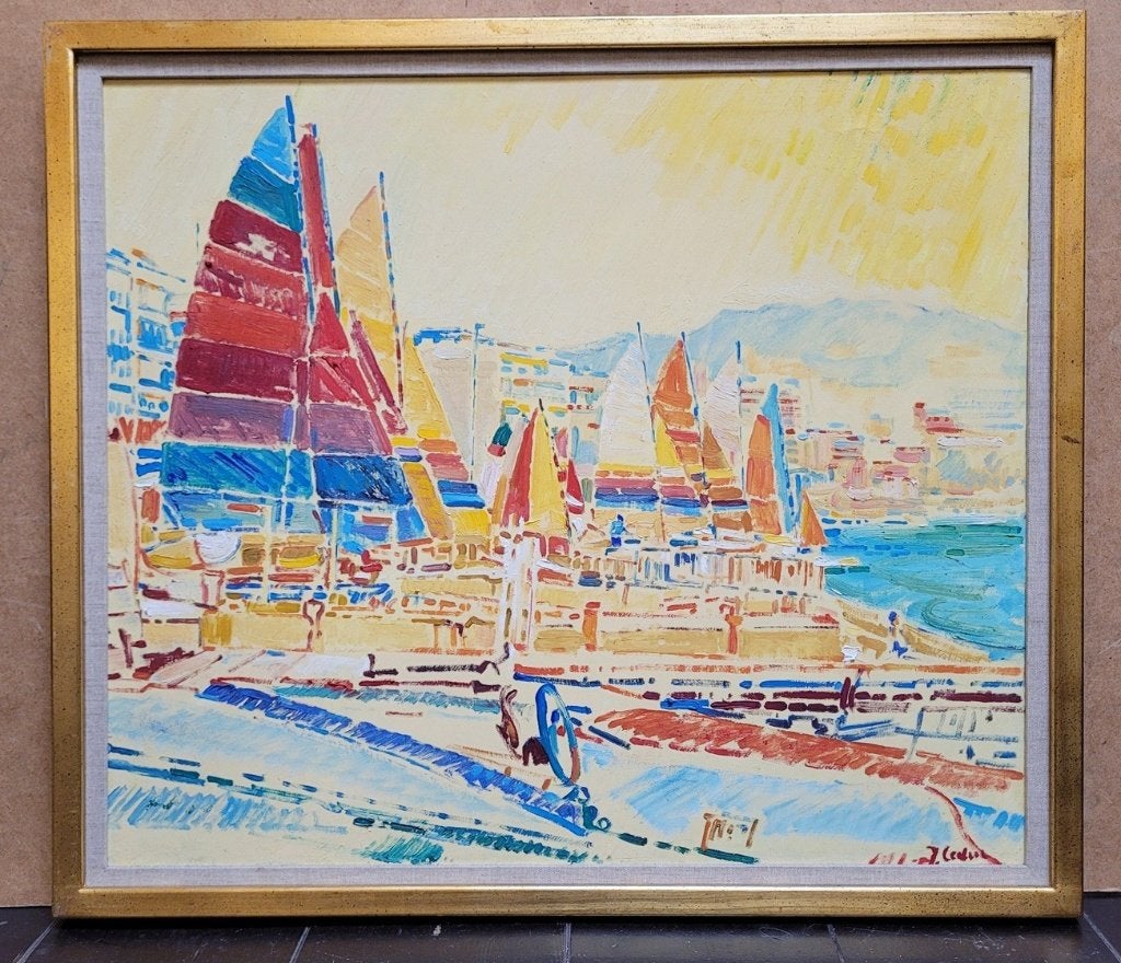 Jac LEDUC, Cannes 1990, Antiek en Kunst, Kunst | Schilderijen | Klassiek, Ophalen of Verzenden, Gedateerd, Olieverf, Doek