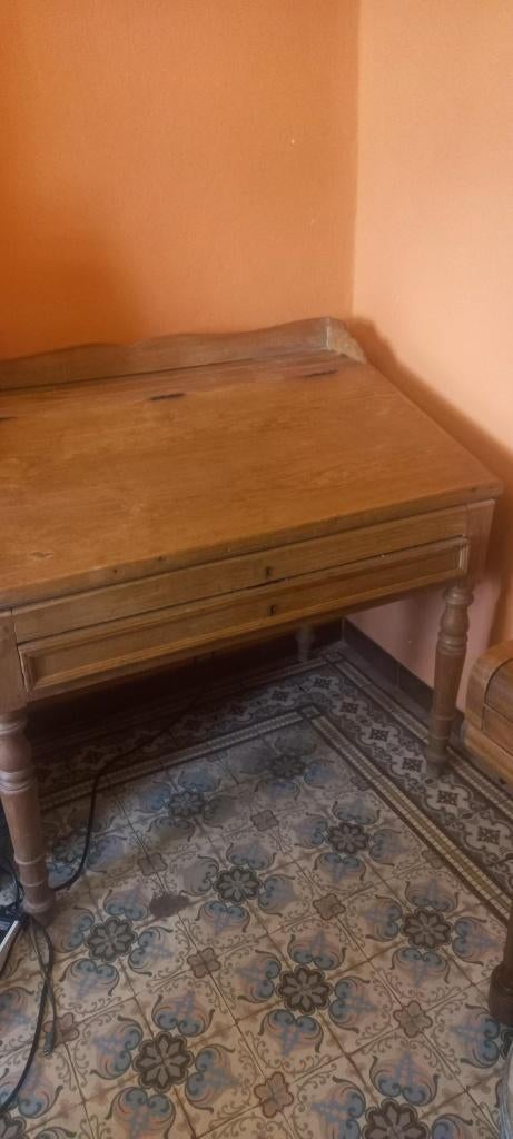 Bureau ancien à abattant en bois massif – style rustique, Vintage, Enlèvement, Comme neuf, Bois