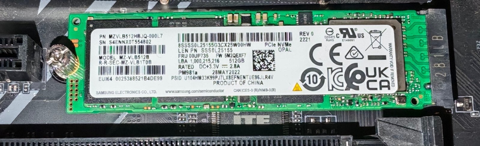 SSD Samsung 512Go PM981a (MZVLB512HBJQ), Informatique & Logiciels, Enlèvement ou Envoi, SSD, Interne, Comme neuf