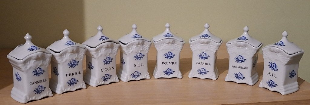 Vintage 8-delige Hand Made Delfts Blauwe Kruidenset, Ophalen