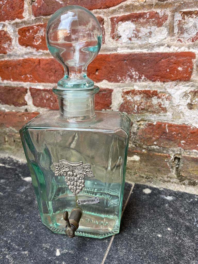 Glazen fles met tin kraantje, Antiek en Kunst, Ophalen of Verzenden