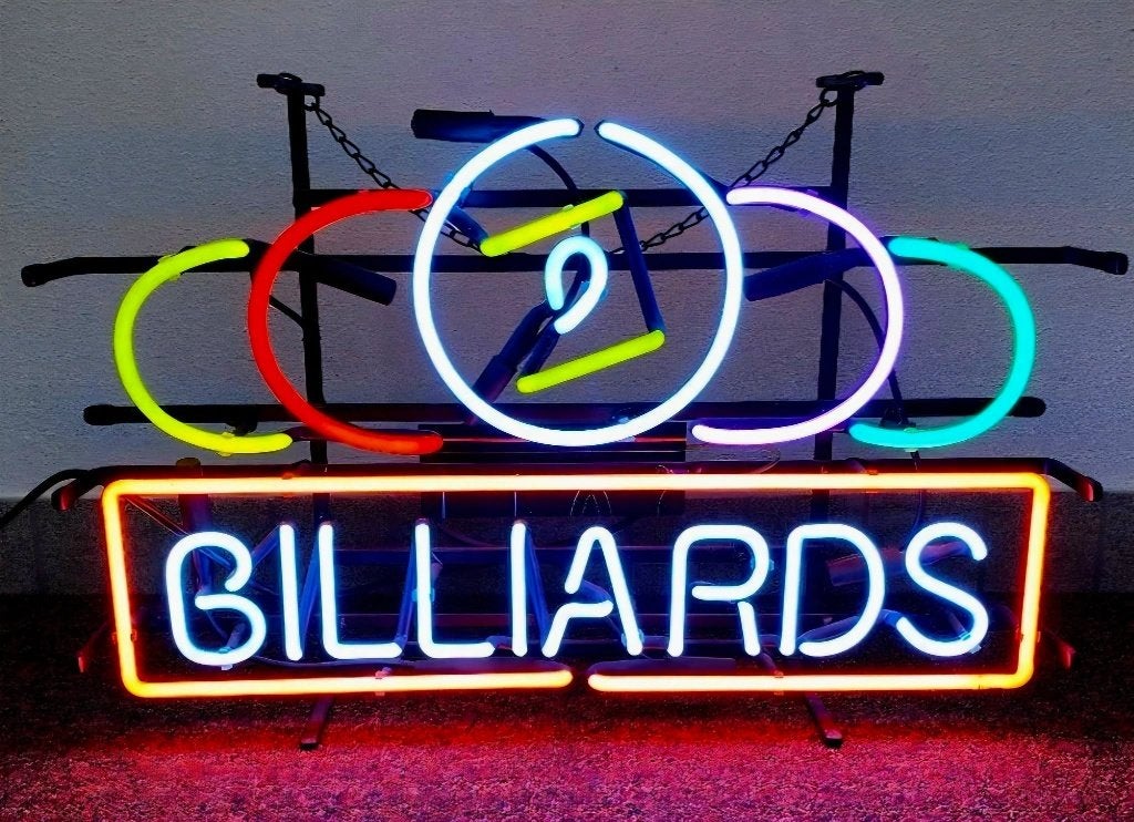 Neonlamp, neon biljartthema (Billiards Pool Room Neon Sign)., Ophalen, Gebruikt, Lichtbak of (neon) lamp