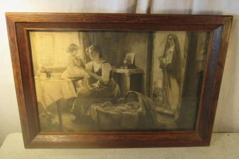 Belle impression ancienne dans un cadre en bois - 55x39, Enlèvement ou Envoi, Comme neuf, Bois