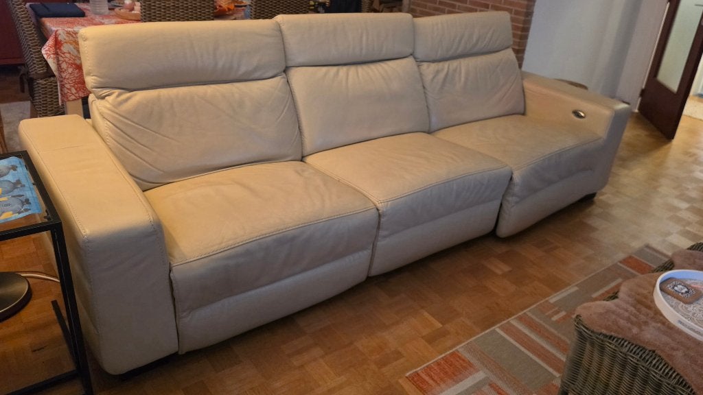 Canapé cuir 3 places - Double relax électrique, Maison & Meubles, Trois personnes, 100 à 125 cm, 250 à 300 cm, Banc droit