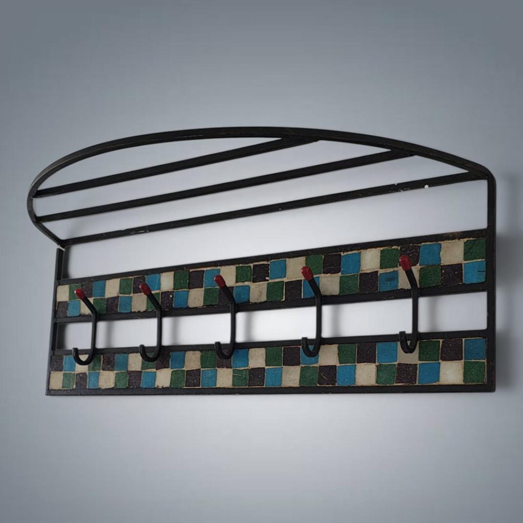 Porte-manteau Vintage mural Mosaïque et métal laqué noir, Enlèvement