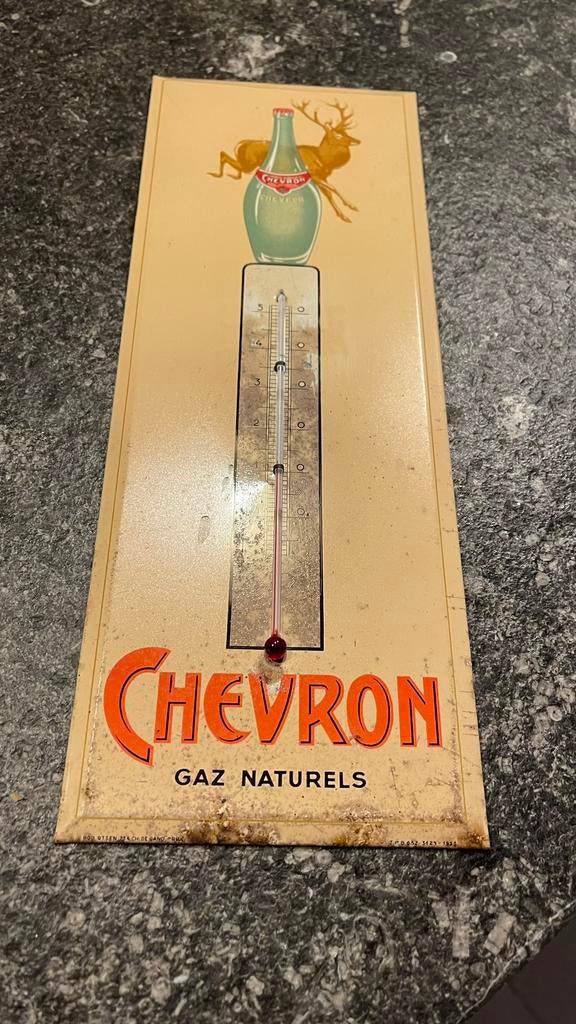 Chevron thermometer 1955, Ophalen of Verzenden, Gebruikt, Reclamebord
