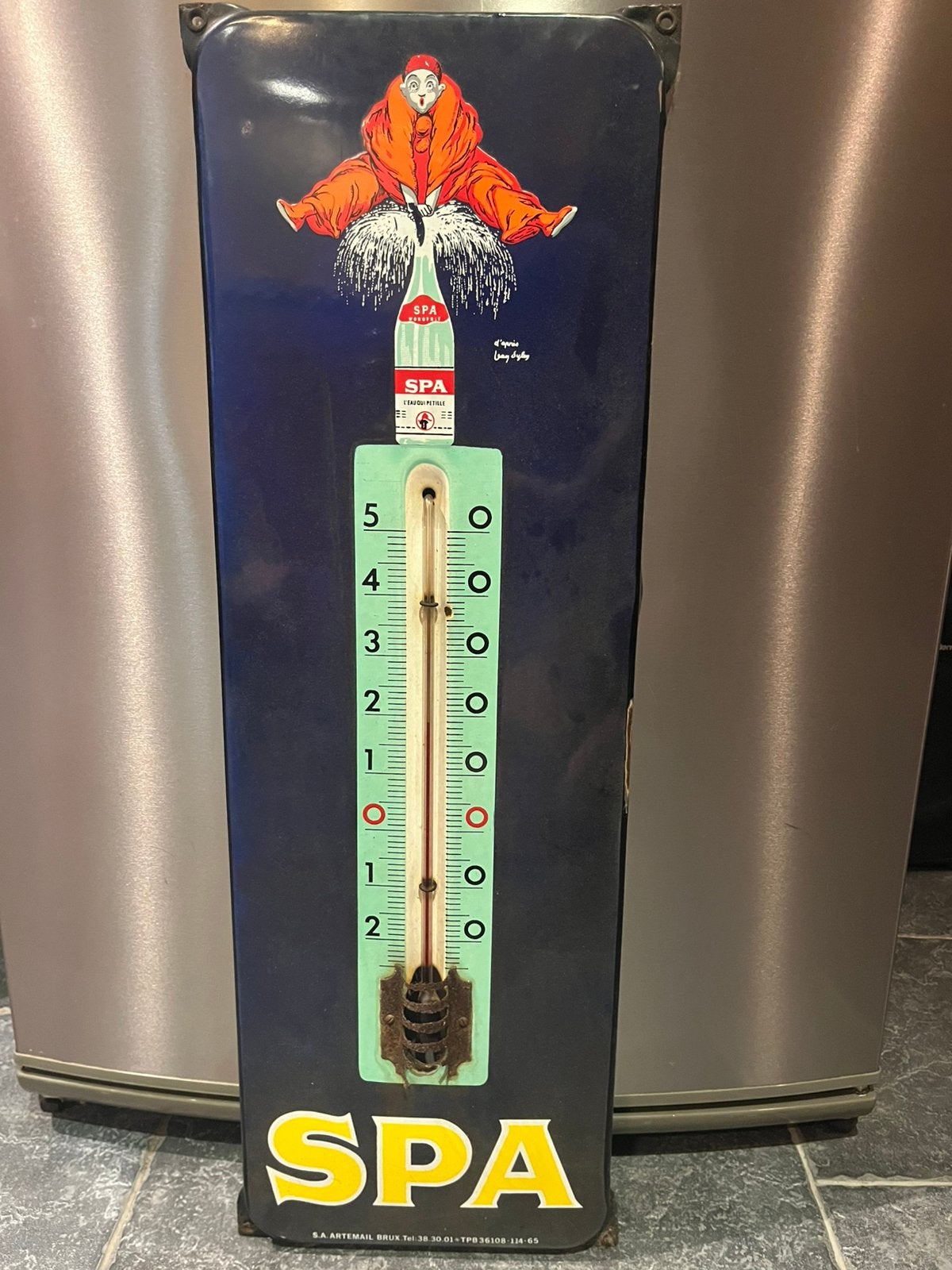 Plaque émaillée thermomètre spa 1965, Ophalen of Verzenden, Zo goed als nieuw, Reclamebord
