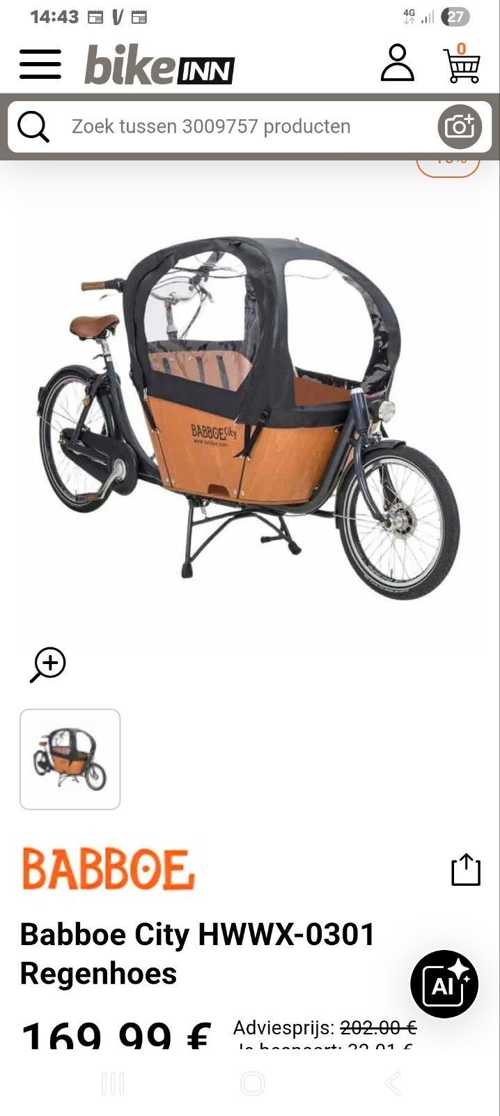 regenhoes bakfiets, Fietsen en Brommers, Ophalen, Gebruikt, Overige merken, Huif