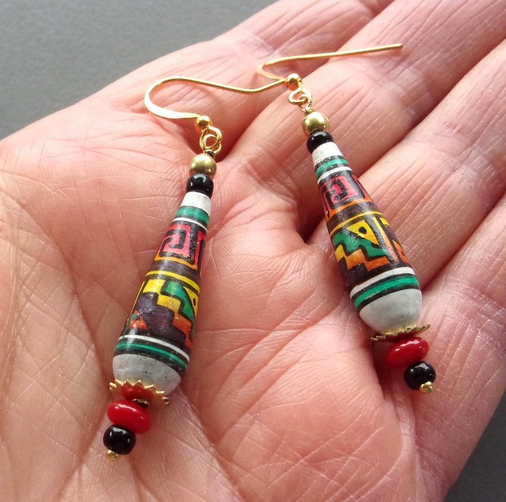 Boucles d'oreilles neuves perles artisanales du Pérou corail, Enlèvement ou Envoi, Pendantes, Neuf, Rouge