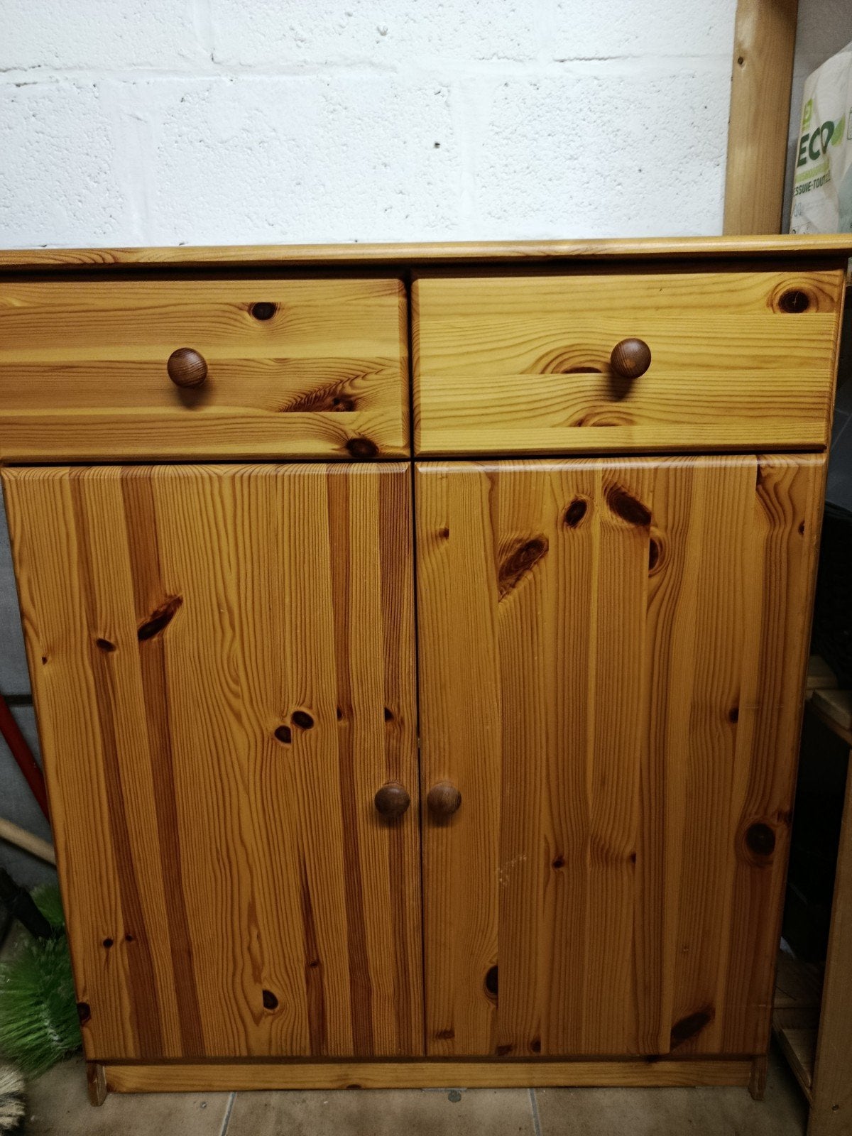Armoire en pin massif 2 portes et 2 tiroires, Enlèvement, Pin