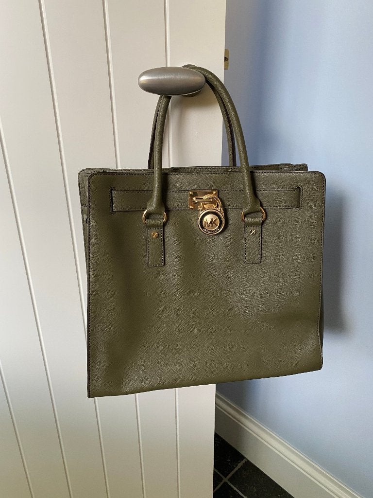 Michael Kors khaki shopper in saffianoleder, Ophalen of Verzenden, Zo goed als nieuw, Groen, Shopper