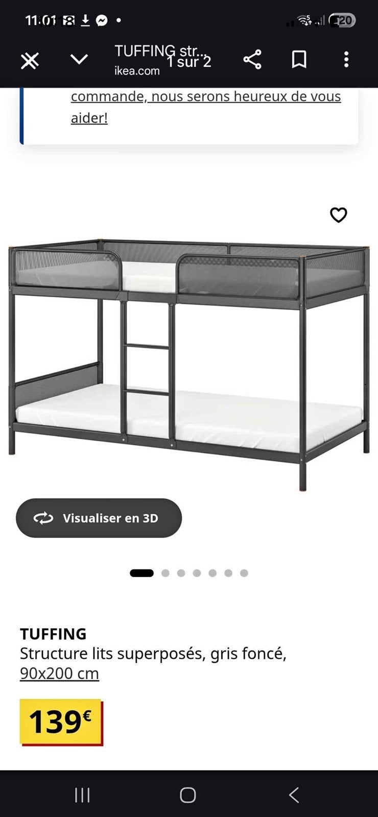 IKEA TUFFING stapelbed 90x200 cm donkergrijs (gedemonteerd), Huis en Inrichting, Ophalen, Zo goed als nieuw, 200 cm, Stapelbed