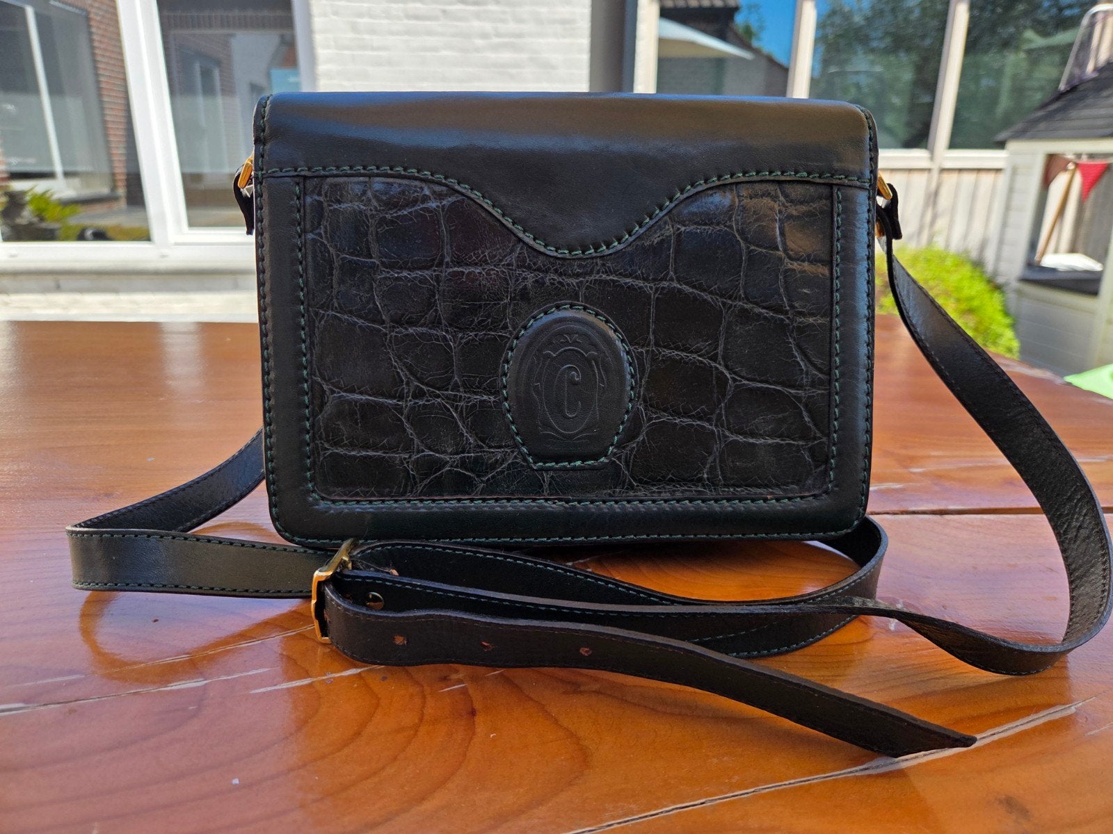Vintage Ceancarel leren handtas – Made in Portugal – jaren 8, Ophalen, Groen, Handtas