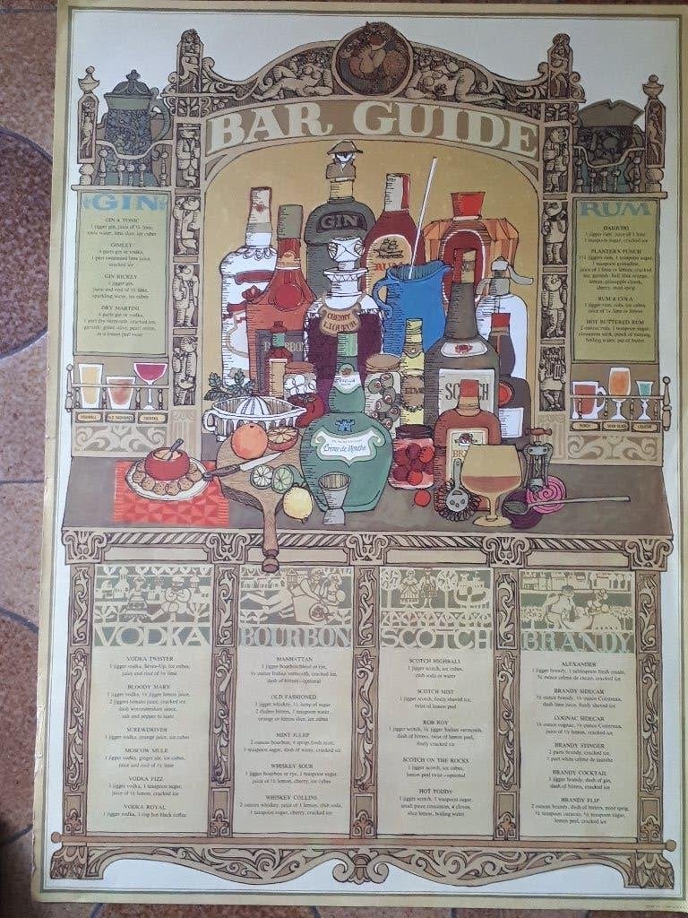 PRACHTIGE OUDE  POSTER ; BAR GUIDE 74,5/52,5 cm, Verzamelen, Posters, Ophalen of Verzenden, Zo goed als nieuw, A1 t/m A3, Overige onderwerpen