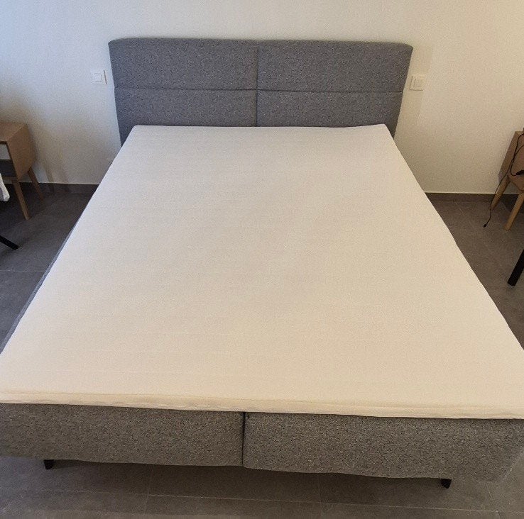 Boxspring bed 160x200 met opbergruimte stof grijs, Enlèvement, Gris