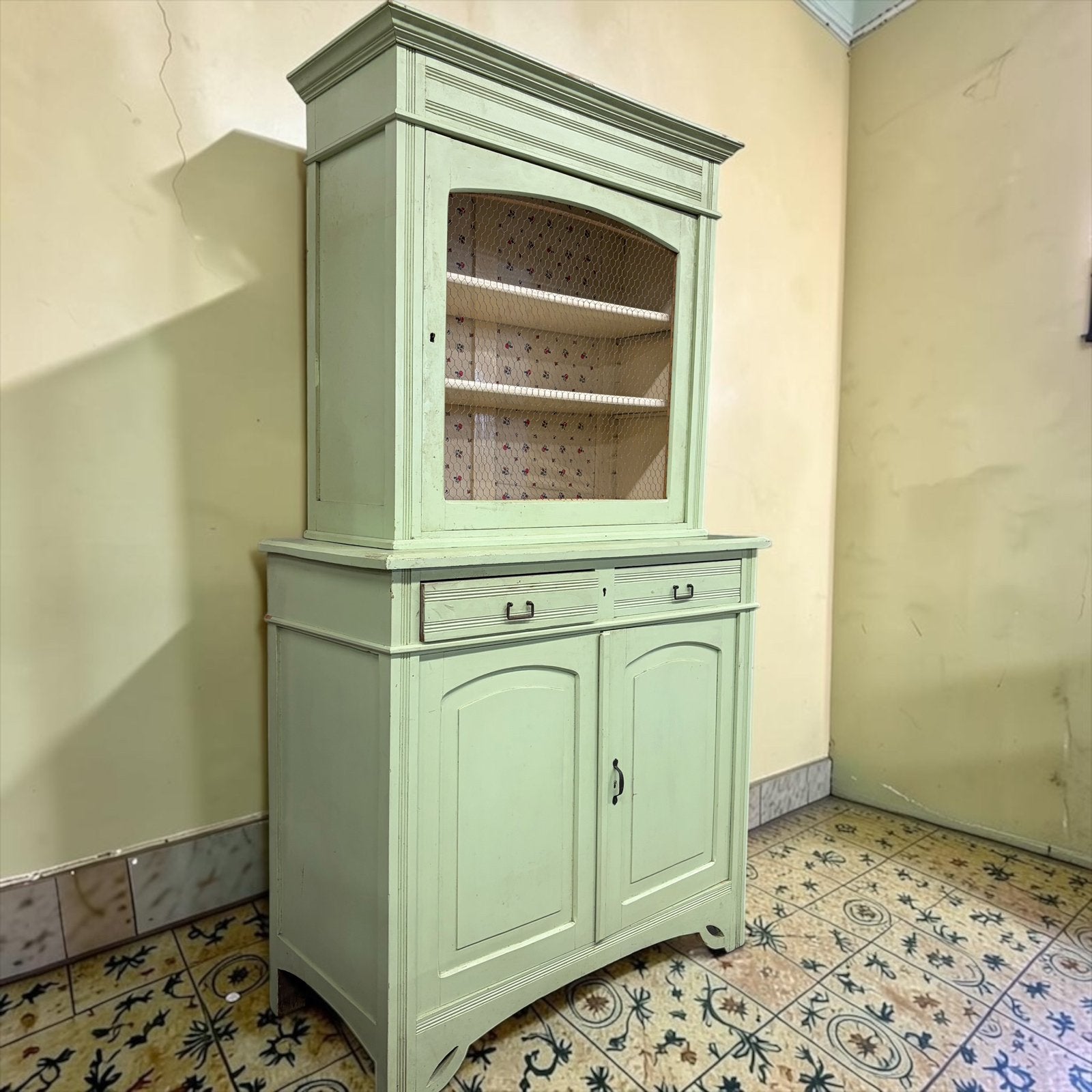 Armoire/vitrine vintage en bois vert menthe, Enlèvement ou Envoi