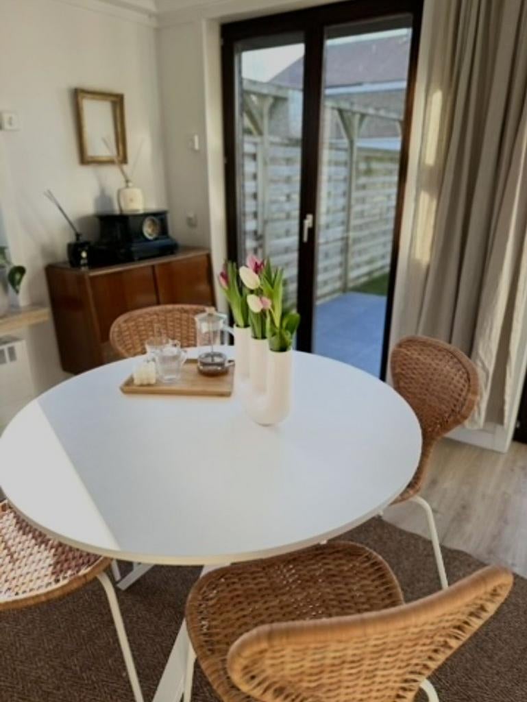 Tafel met rieten stoelen, Huis en Inrichting, Ophalen, Zo goed als nieuw, Vier personen, Rond