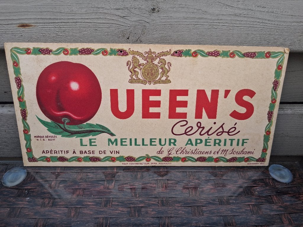 oud reclamebord  QUEEN'S CERISE APERITIF  jaren 50, Ophalen of Verzenden, Zo goed als nieuw, Reclamebord