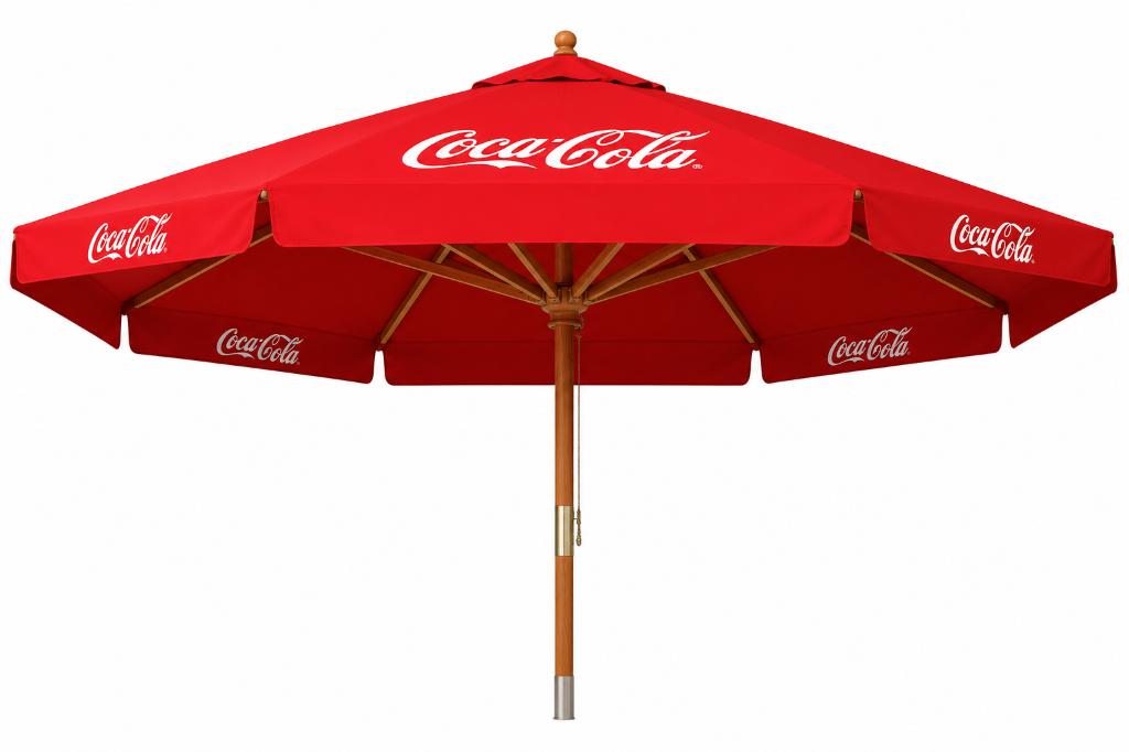 4 meter grote parasol (Coca-Cola) houten frame, Tuin en Terras, Ophalen, Zo goed als nieuw