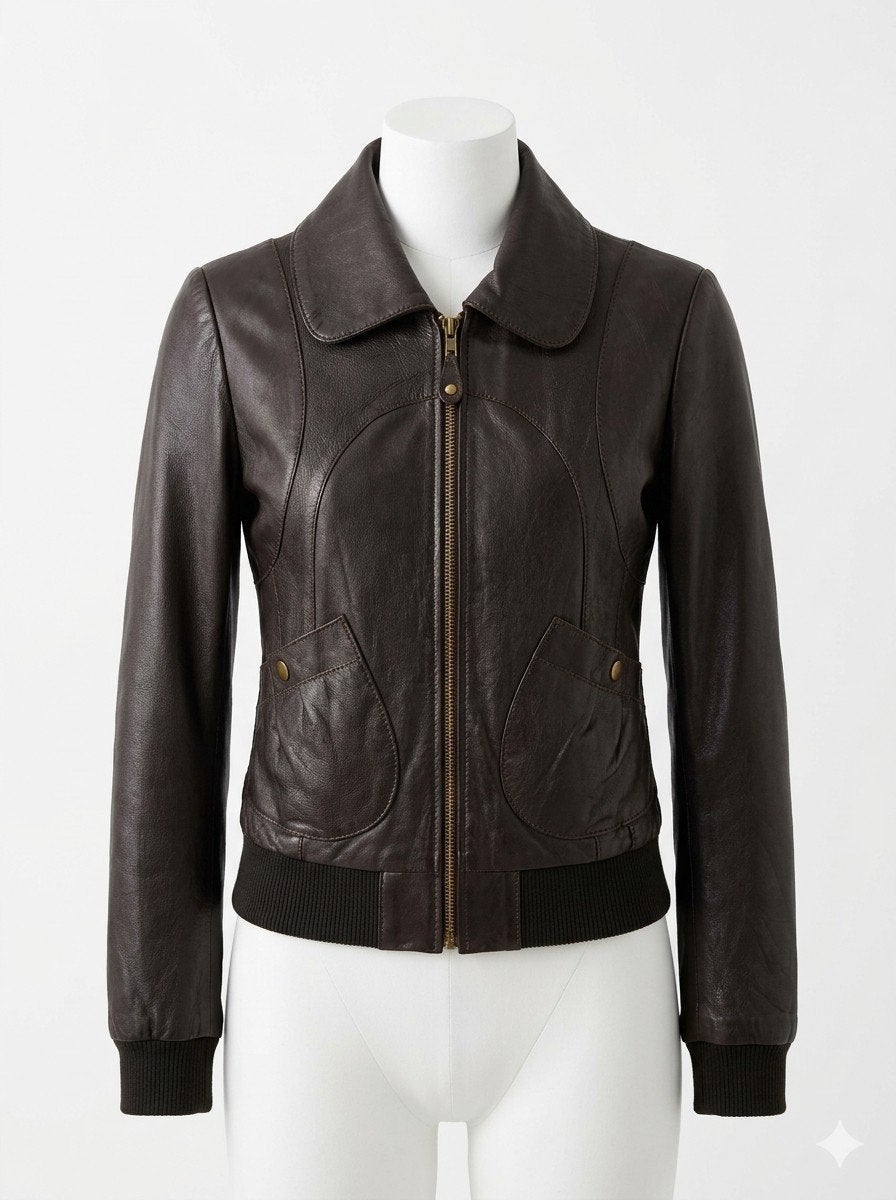 Lederen retro bruine bomberjack/blouson jas, Maat 38/40 (M), Bruin, Vero Moda, Ophalen of Verzenden