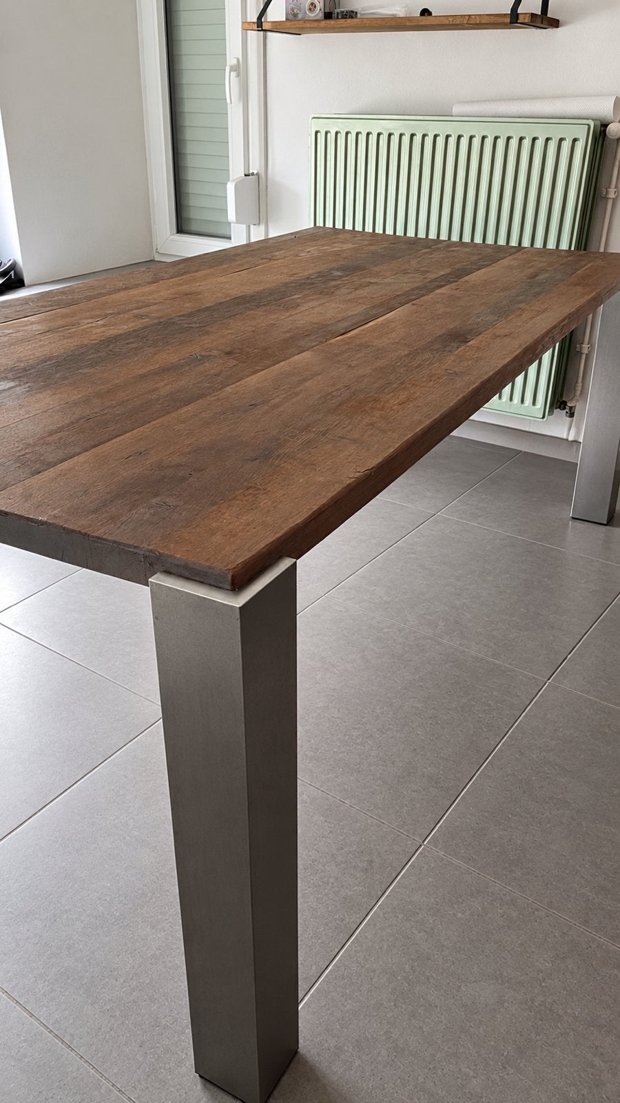 Tafel hout en metaal 200 op 100 cm, Huis en Inrichting, Gebruikt, 50 tot 100 cm, Vijf personen of meer, 150 tot 200 cm