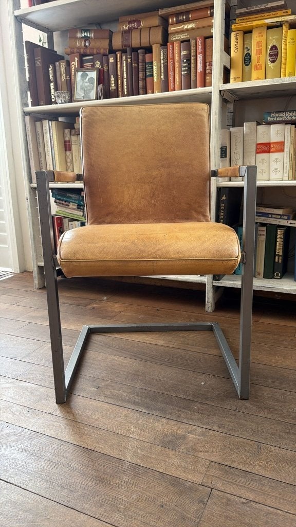 Eetkamerstoel Cognac Kleur, Maison & Meubles, Chaises, Utilisé, Cinq, Six Chaises ou plus, Cuir, Métal, Autres couleurs, Enlèvement