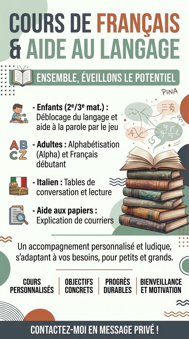 COURS DE FRANÇAIS & AIDE AU LANGAGE  petits et les adultes, Offres d'emploi, À partir de 3 ans