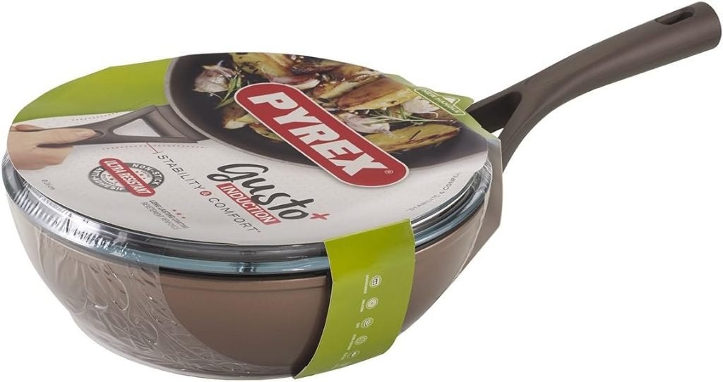 Nieuw | Pyrex Gusto+ Hapjespan met glazen deksel – 26 cm, Ophalen of Verzenden, Keramische plaat, Koekenpan of Braadpan, Nieuw