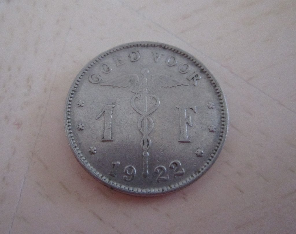 Belgische 1frank stuk uit 1922, Ophalen, Losse munt