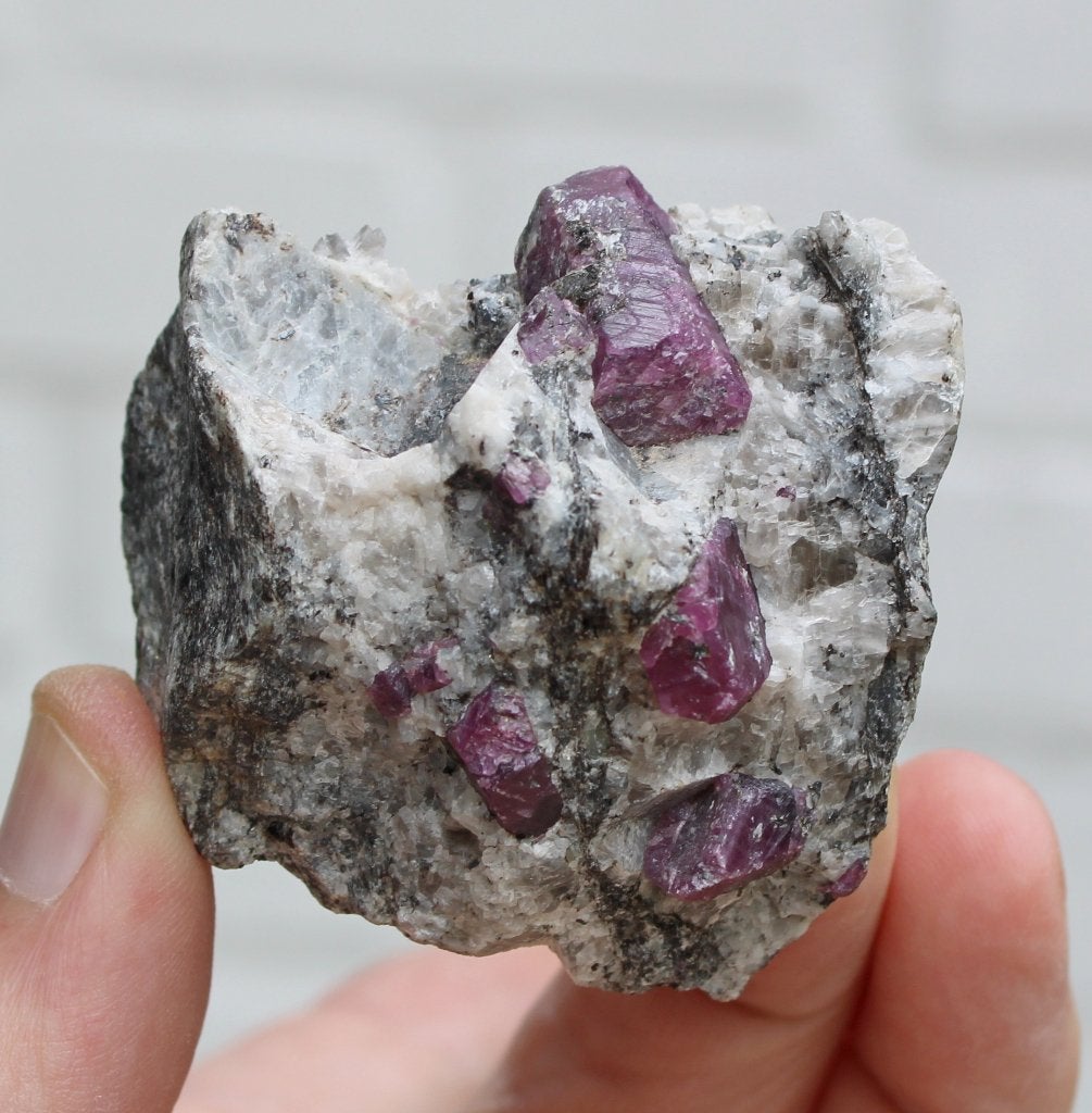 ROBIJN op BIOTIET uit Karnataka in INDIA  UV fel rood, Ophalen of Verzenden, Mineraal