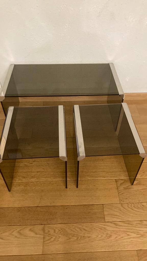 Tables d'appoint vintage en verre fumé — lot de 3, Maison & Meubles, Tables | Tables d'appoint, Comme neuf, Enlèvement