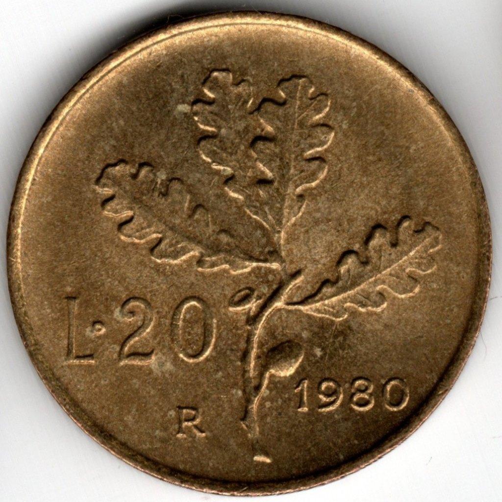 Italië : 20 Lire 1980  KM#97.2  Ref 16455, Ophalen of Verzenden, Italië, Losse munt