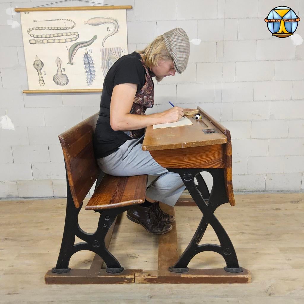 Pupitre/bureau d'école ancien (1920) en fonte De mark Breda, Enlèvement ou Envoi