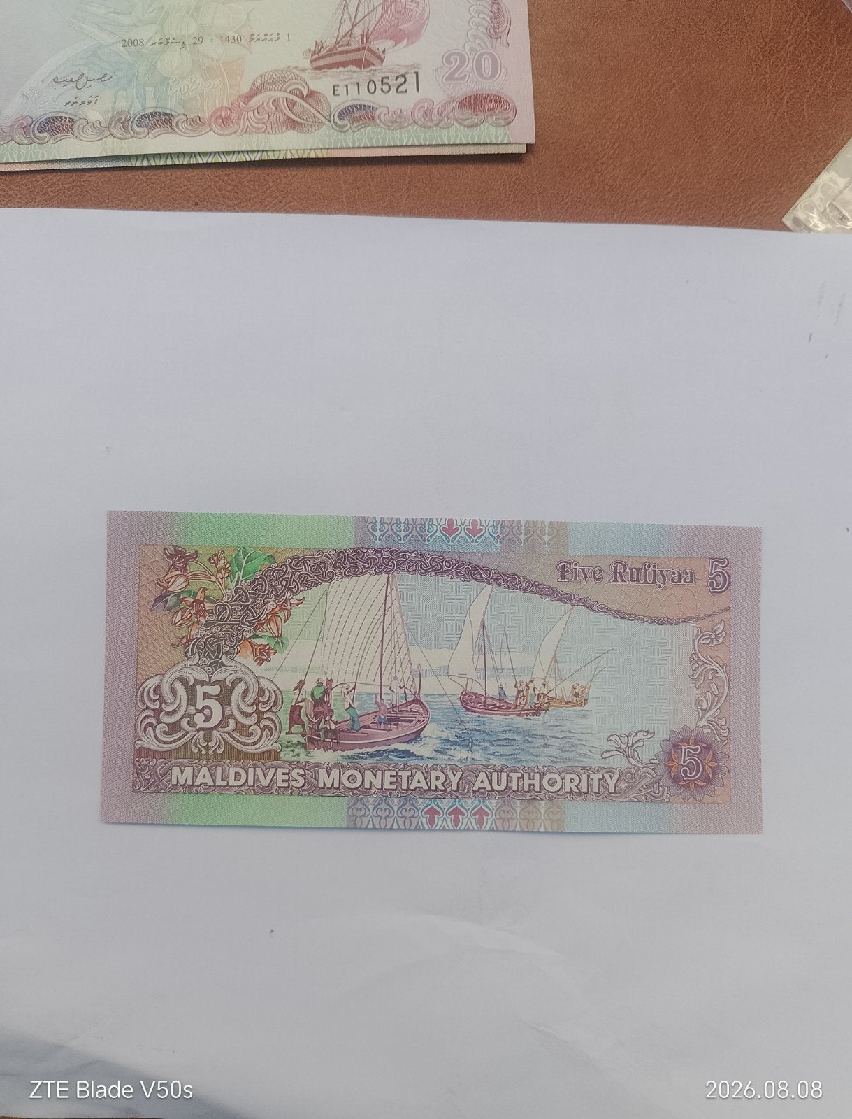 billet des Maldives « 5 rufja », Enlèvement ou Envoi