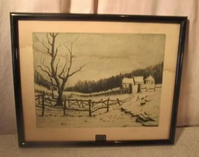 Belle gravure « Neige dans les Ardennes » - Signée, Antiquités & Art, Enlèvement ou Envoi, Paysage, Eau-forte, Numéroté