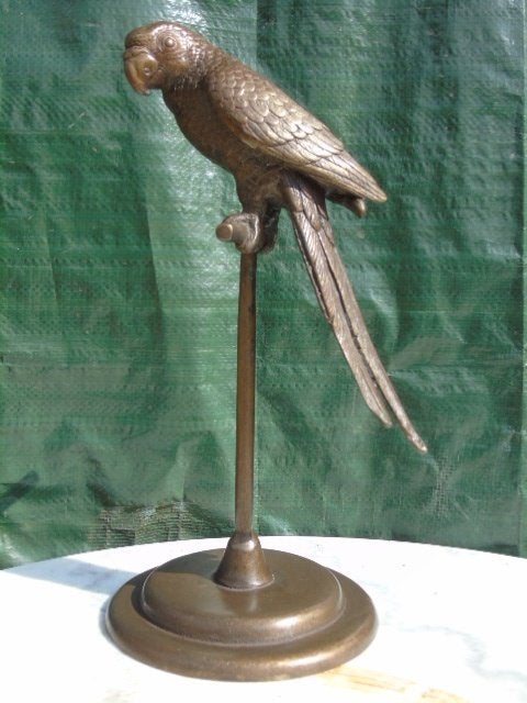 perroquet sur un perchoir en bronze, Antiquités & Art, Enlèvement ou Envoi, Bronze
