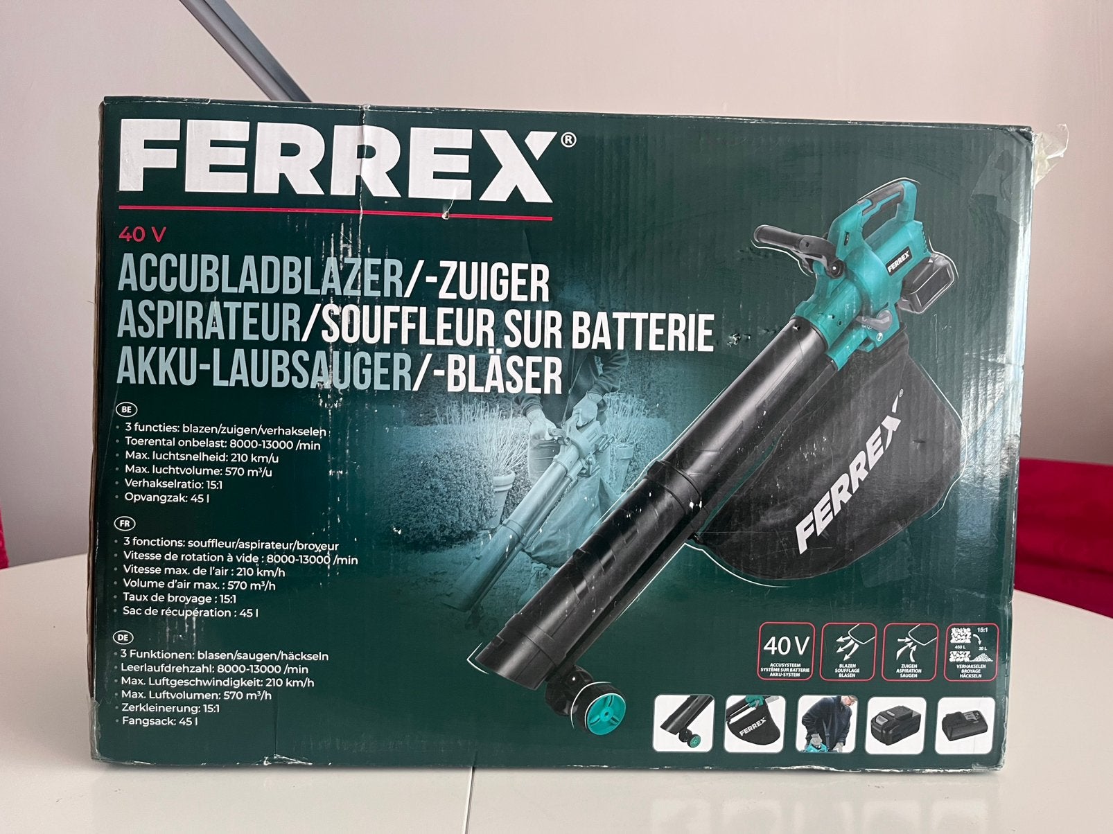 Aspirateur souffleur de feuilles Ferrex 40V sans fil – NEUF, Jardin & Terrasse, Enlèvement ou Envoi, Porté à la main, Comme neuf