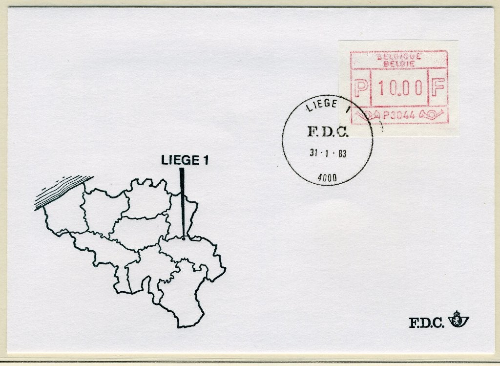 (B) Enveloppe ATM44 FDC 1983 - Liège 1 (P3044), Envoi, Affranchi, Oblitération 1er jour