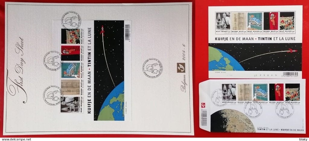 2004-TINTIN ET LUNE- 1FDS - 1 FEUILLET - 1 FDC, Collections, Enlèvement ou Envoi, Tintin