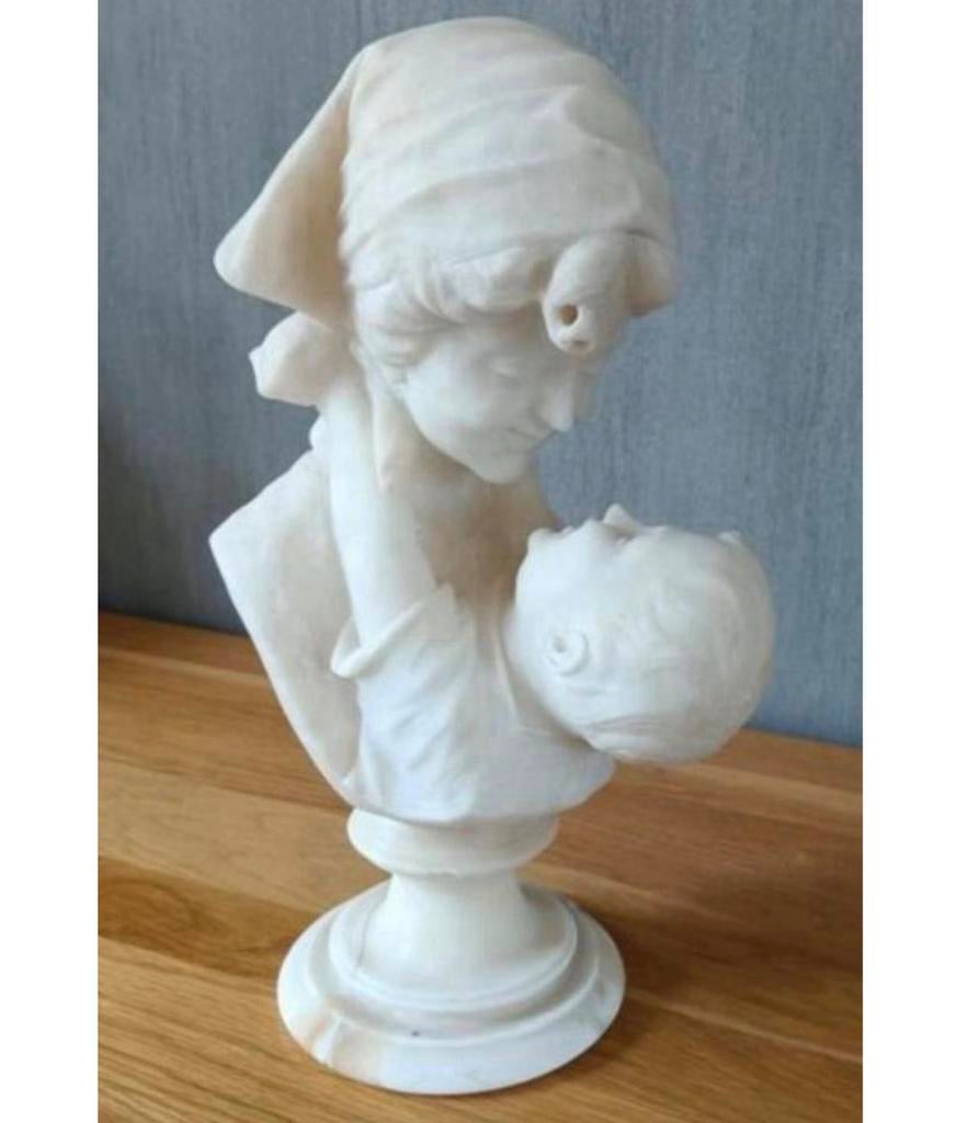 H. Malavotti 1920 Statue mère et enfant albâtre Italie 40 cm, Enlèvement ou Envoi