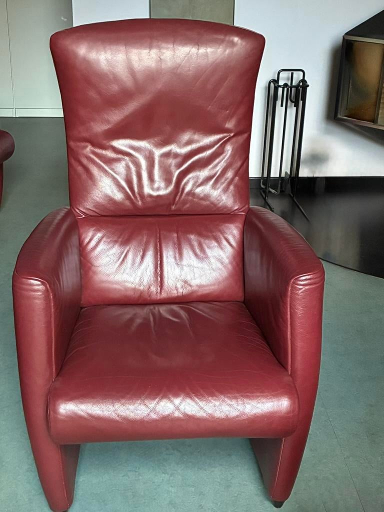 2 Fauteuils Bordeaux en cuir JORI Vince, Moins de 75 cm, Design, Enlèvement, Utilisé