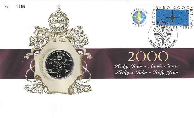 1 Postzegel België 2000 Jubileum A.D. 2000 + Munt, Enlèvement ou Envoi, Non oblitéré, Autre, Avec enveloppe