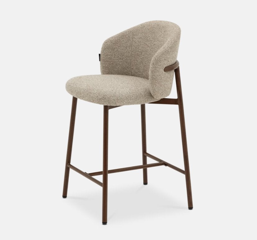 Barstoel LUNO Sand / Walnut foil, Huis en Inrichting, Ophalen, Met voetsteun, Nieuw, Hout