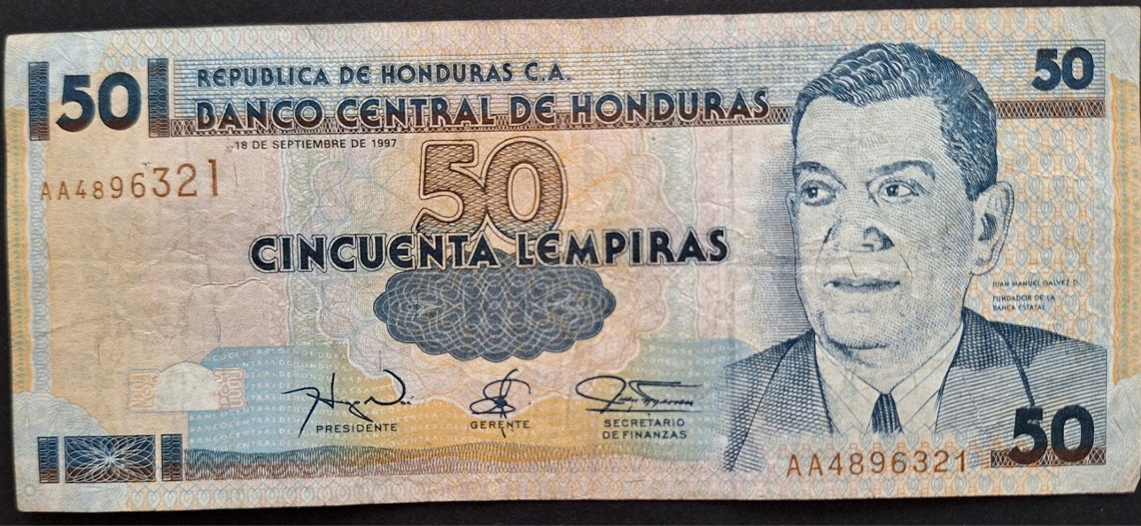50 Lempiras Honduras 1997 rare, Enlèvement ou Envoi