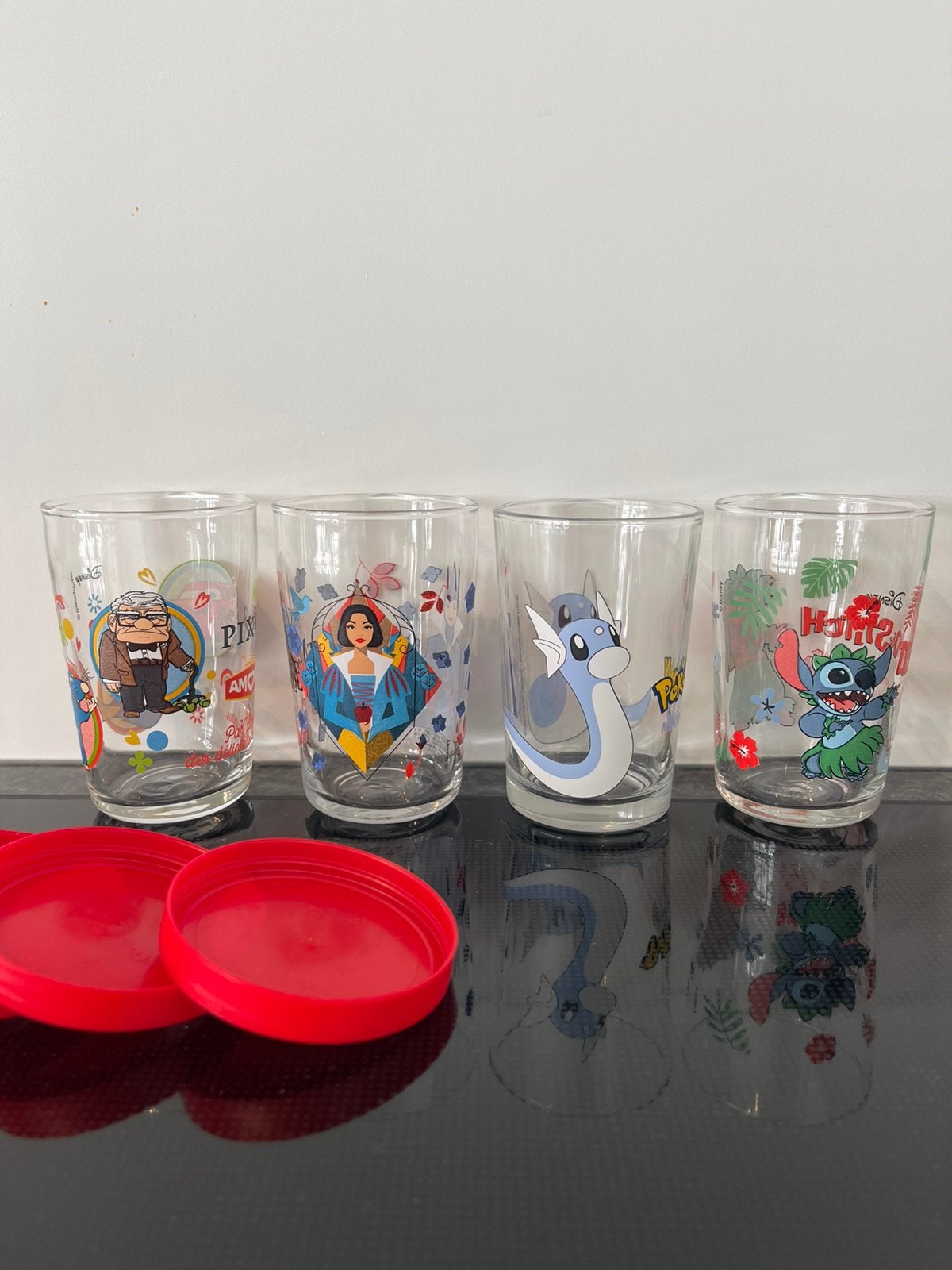 Set van 4 vrolijke glazen met deksel Disney, Pixar & Pokémon, Ophalen of Verzenden, Nieuw