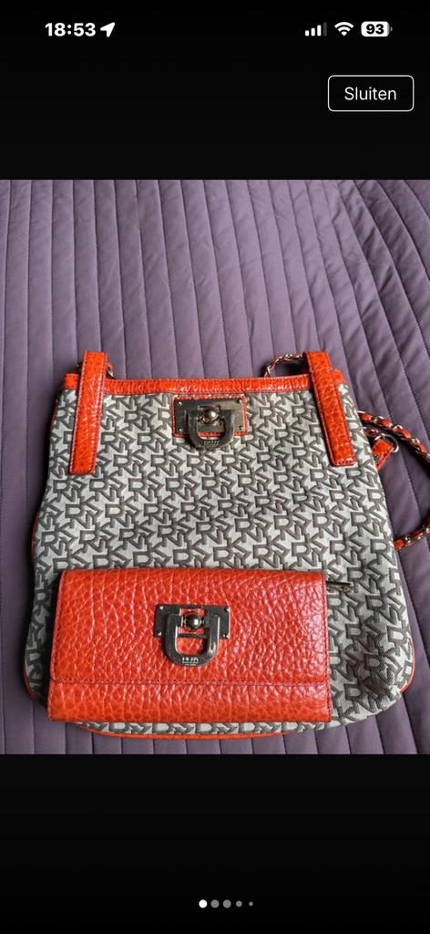 Sac à main orange DKNY avec portefeuille assorti, Enlèvement, Comme neuf, Orange, Sac à main