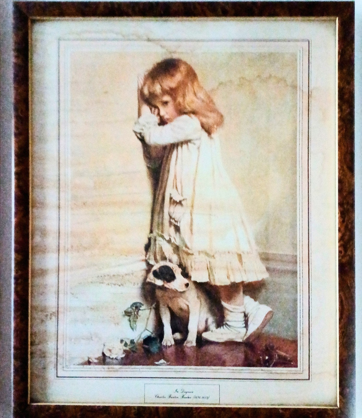 Antieke Litho " In Disgrace " Meisje met hond - C.B. Barber, Antiquités & Art, Signé dans la planche, Enlèvement, Lithographie