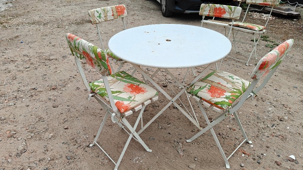Vintage tuintafel met 6 stoelen bistroset, Ophalen, Tuinset