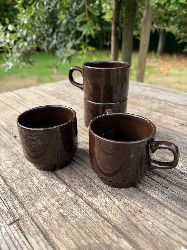 4 vintage Biltons koffiemokken – Brown – jaren 70, Huis en Inrichting, Keuken | Servies, Gebruikt, Vintage, Aardewerk, Mok
